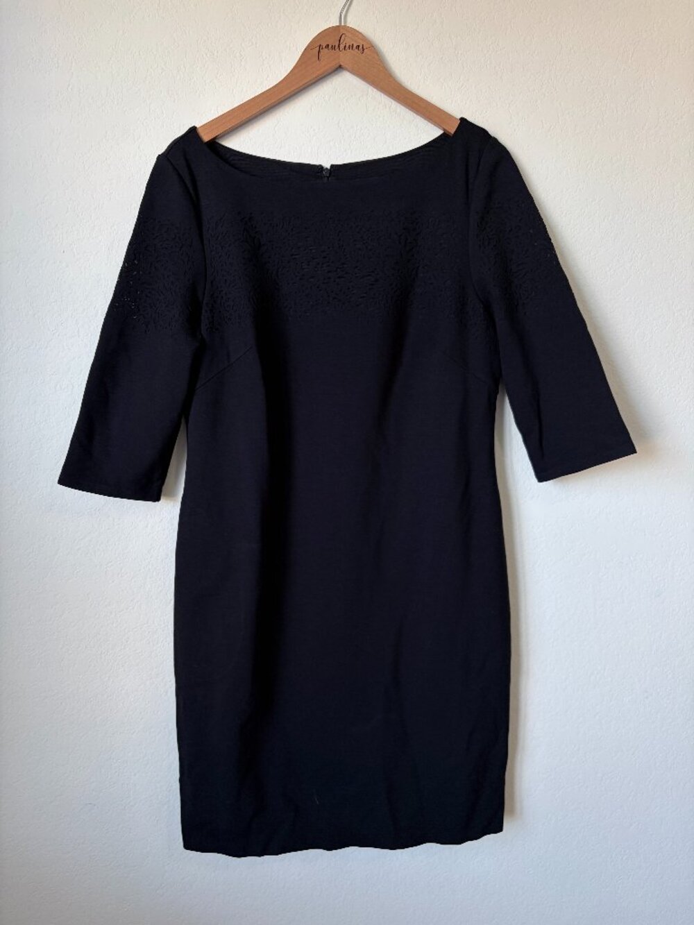 Betsey Johnson Dress Womens 14 Black Floral Lace 3/4 Sleeve Sheath